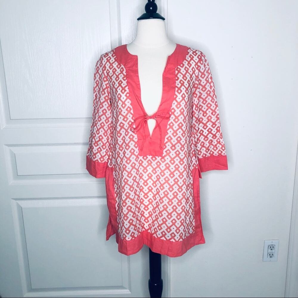 Banana Republic Factory coverup tunic coral pink geometric print